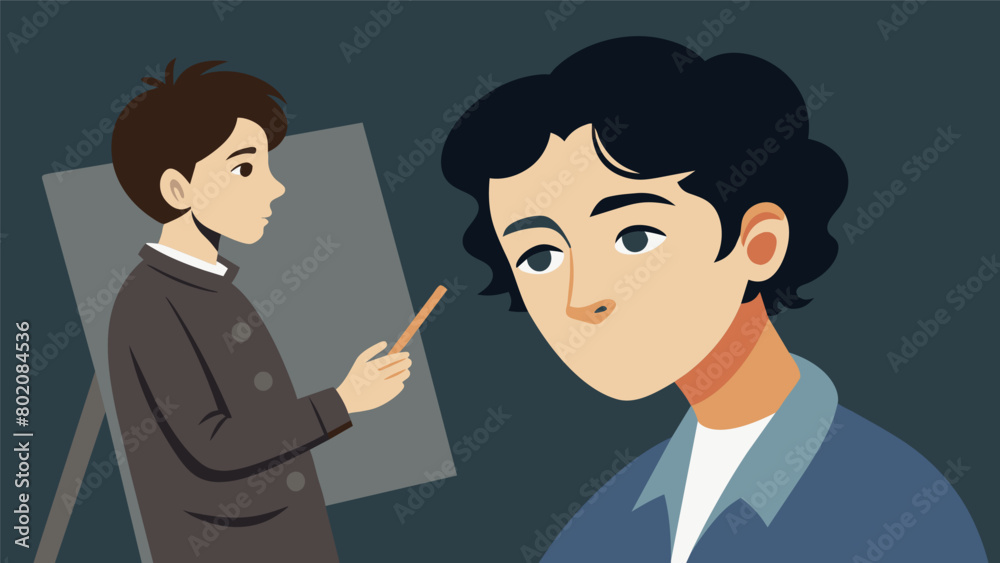 A teenager using charcoal to draw a portrait of a formerly individual accompanied by a quote from their firsthand account of their journey to freedom.. Vector illustration A teenager using charcoal to draw a portrait of a formerly individual accompanied by a quote from their firsthand account of their journey to freedom.. Vector illustration