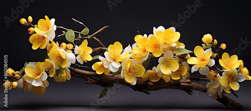 Branch with yellow and white flowers