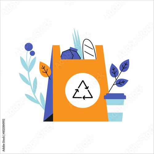 Eco package. Modern flat vector concept illustration of a paper bag.