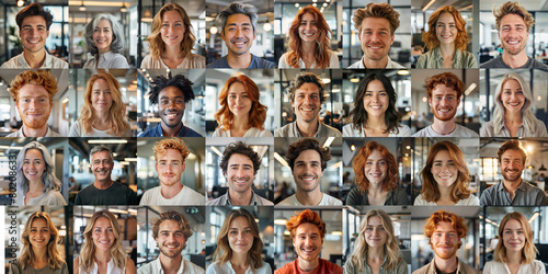 Collage of Happy Office Workers in a Contemporary Work Environment.