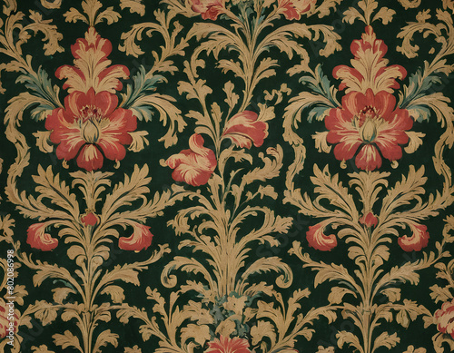 Vintage Wallpaper Floral Pattern of 18th Century 
