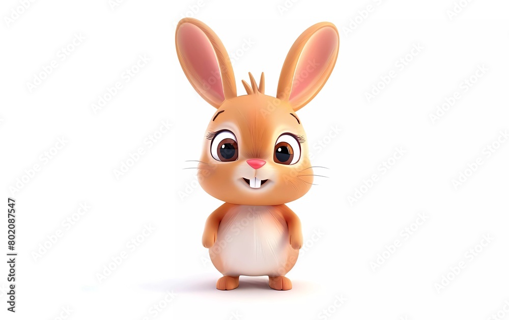 Adorable 3D cartoon baby rabbit with Cheerful Expression on White Background. Vector illustration