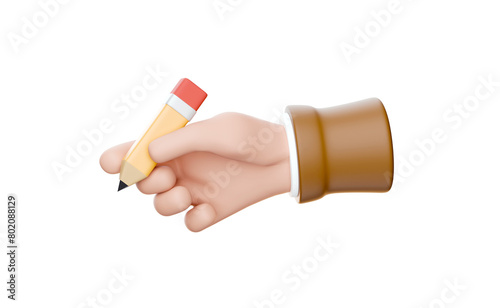 3d hand holding pencil, transparent background