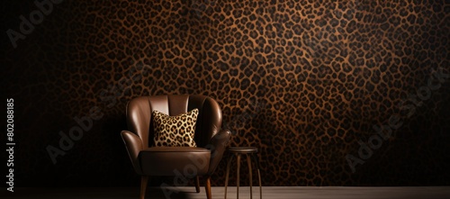 Chair, two stools, leopard print wall