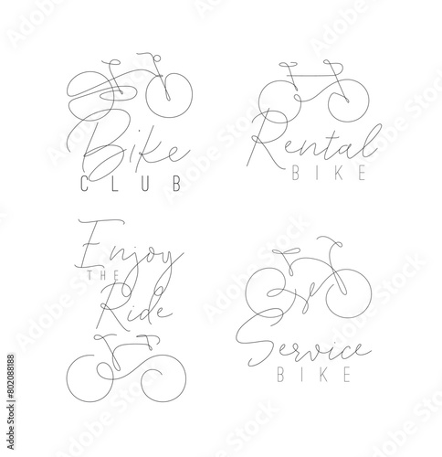 Obraz na płótnie Bike icon labels with lettering drawing in hand drawn line art style drawing on white background w salonie