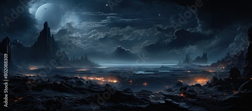 A night scene with a castle in the distance