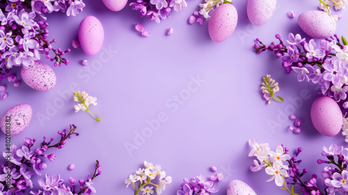 Happy Easter Frame Background in Soft Lila Shades 