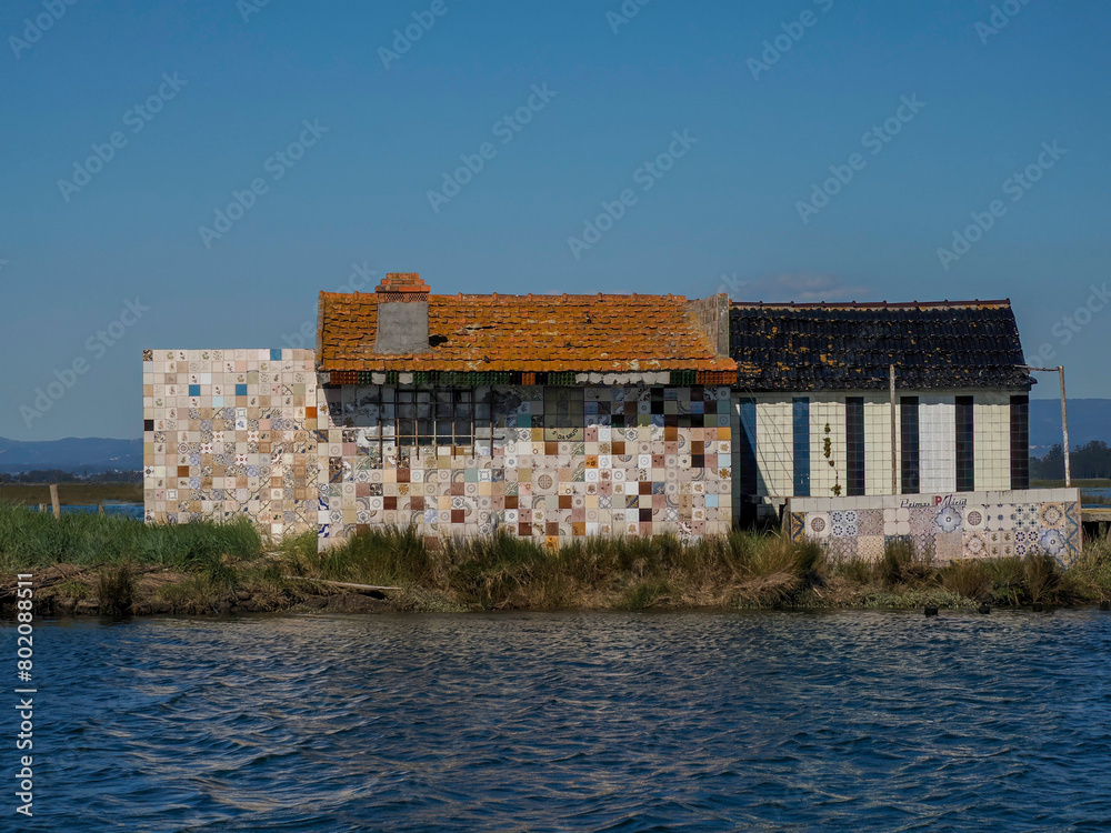 multi different ceramic tile House in Aveiro lagoon Ria de Aveiro located on the Atlantic coast of Portugal