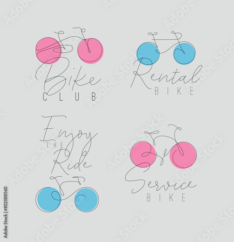 Obraz na płótnie Bike icon labels with lettering drawing with color elements on beige background w salonie