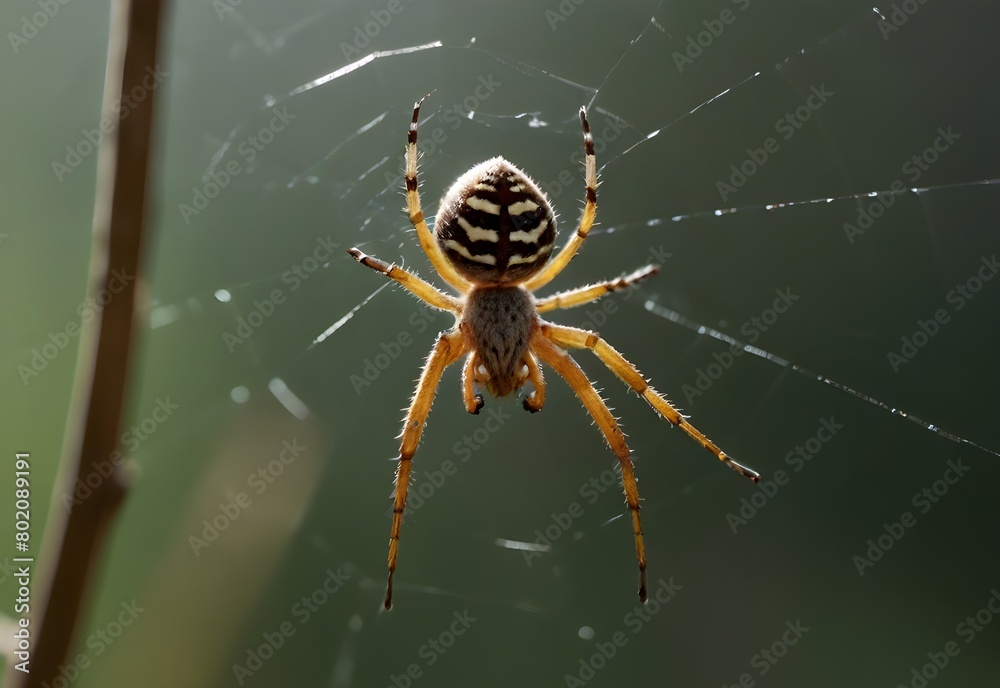 A spider rests in its web, its legs twitching, generative AI A spider rests in its web, its legs twitching, generative AI