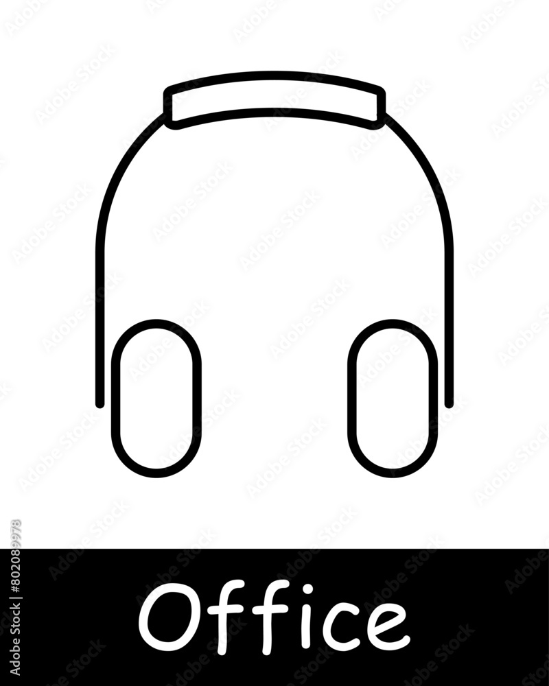 Office set icon. Modern technology, computer, laptop, headphones, call center, communication, workplace, job, work, black lines on a white background. Office work concept. Office set icon. Modern technology, computer, laptop, headphones, call center, communication, workplace, job, work, black lines on a white background. Office work concept.