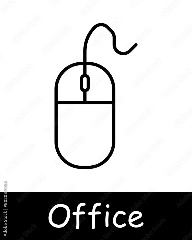 Office set icon. Modern technology, computer, laptop, computer mouse, workplace, job, work, black lines on a white background. Office work concept. Office set icon. Modern technology, computer, laptop, computer mouse, workplace, job, work, black lines on a white background. Office work concept.