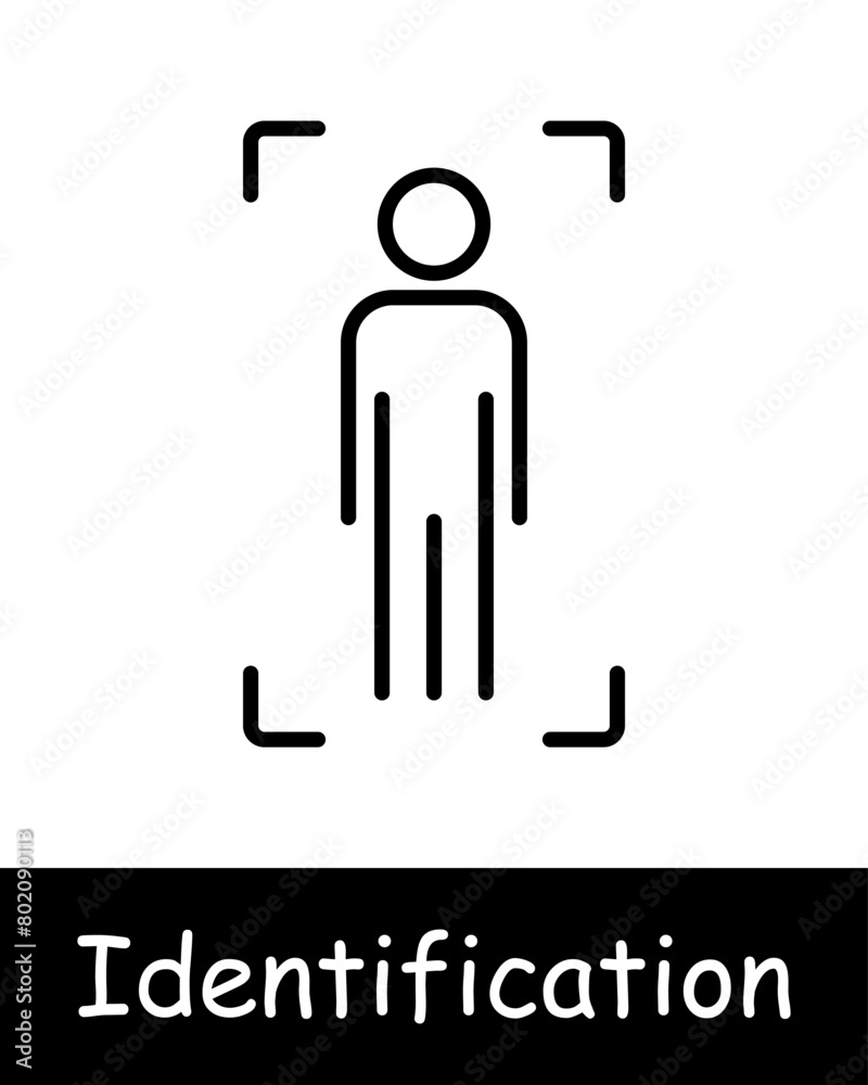 Fototapeta premium Identification set icon. Human silhouette, check, test, analysis, recognition, scanning, verification, DNA, signal, parsing, face, face ID, black lines on a white background.