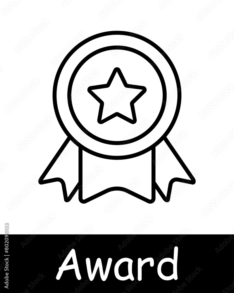 Icon set awards. Medal, competition, first place, badge, star, badge, order, reward for work, competition, laurel, honor, pin, honor, black lines on a white background. Awards concept.