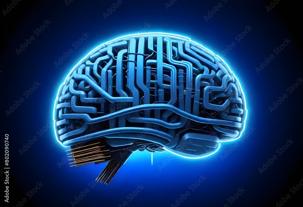 Blue technical depiction of the human brain. Blue technical depiction of the human brain.