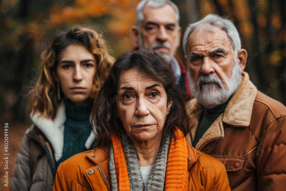 Portrait of an elderly couple with their family in the autumn park Portrait of an elderly couple with their family in the autumn park