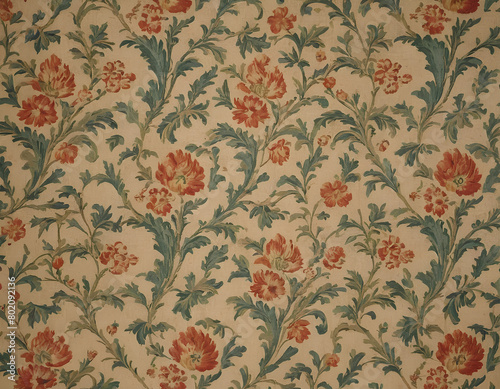Vintage Wallpaper Floral Pattern of 18th Century	