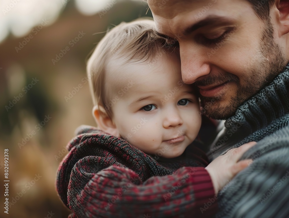 Fototapeta premium Close-up of father cuddling his little son