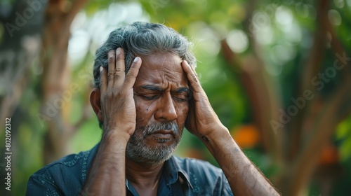 indian middle age male professional with severe headache photo