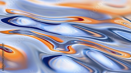 3d rendering of abstract wavy liquid background in blue and orange colors