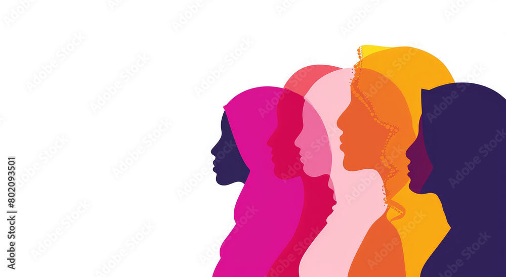group of different women, vector illustration with a white background, simple design, flat colors