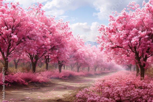 A Pink Forest Painting With Abundant Trees © denklim