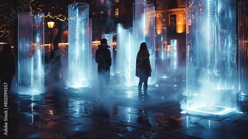 Teleportation Devices in Public Squares, People Teleporting in and out with Dynamic Light Effects