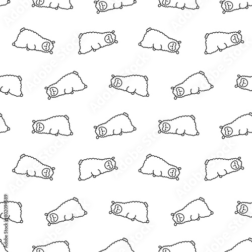 Cute kawaii little llama. Seamless pattern. Coloring Page. Cartoon funny alpaca, animals character. Hand drawn style. Vector drawing. Design ornaments.