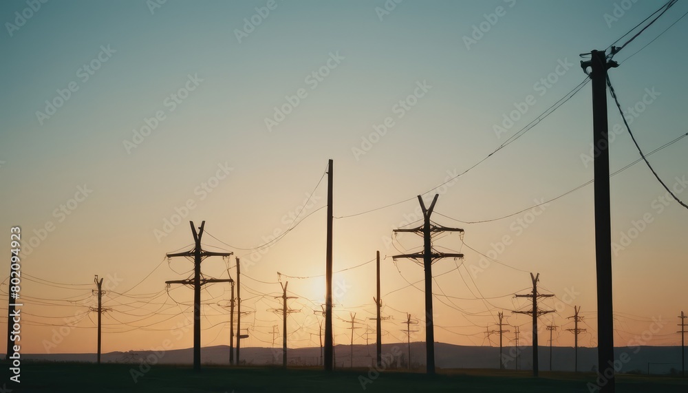 Electric poles. Power shortage and increased energy consumption. Energy development and energy crisis