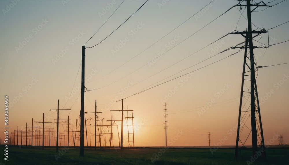 Fototapeta premium Electric poles. Power shortage and increased energy consumption. Energy development and energy crisis