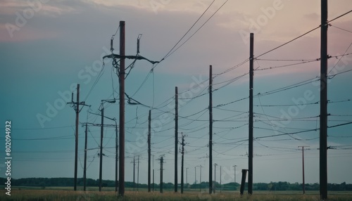 Electric poles. Power shortage and increased energy consumption. Energy development and energy crisis