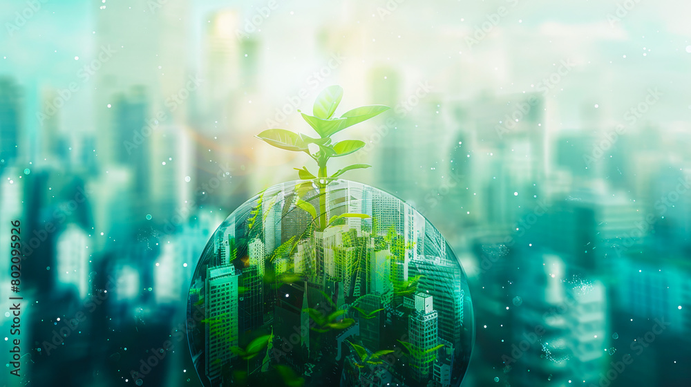 Fototapeta premium Double Exposure Illustration of Urban and Technology Growth 