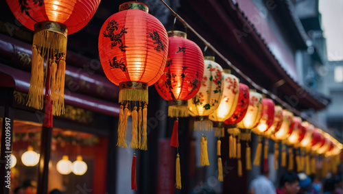 Festive Chinese New Year Lanterns Adorning Traditional Streets for the Celebration.