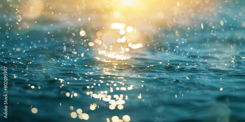 Raindrops on Water with Sunlight Background Generative AI