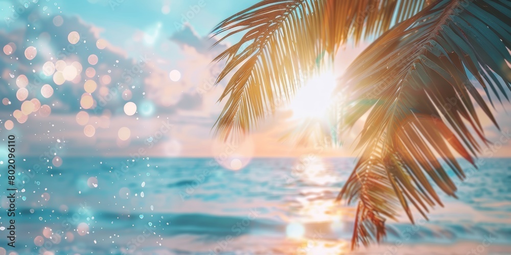 Tropical Beach Paradise with Palm Tree Generative AI