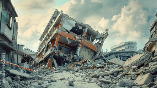 The Power of a Natural Disaster: A powerful earthquake reduces a city to rubble, leaving collapsed buildings, broken bridges, and the shattered hopes of its inhabitants. photo