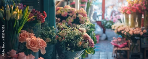 A luxurious flower shop selling a variety of colorful bouquets