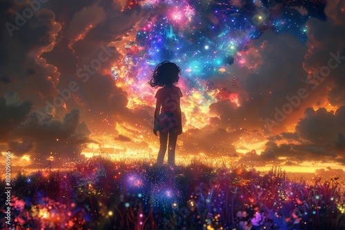 Wallpaper Mural Person Standing in Field With Fireworks in the Sky Torontodigital.ca