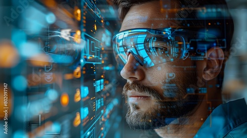 Wallpaper Mural Laser Focused Maintenance Technician Monitoring Holographic Technology Interface Torontodigital.ca