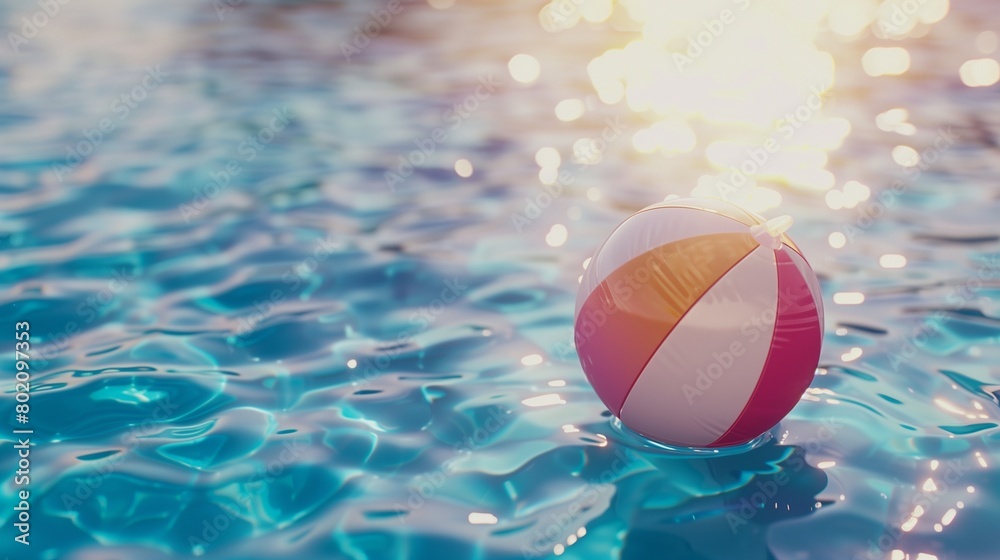 A close-up of a vibrant beach ball floating in a pool.