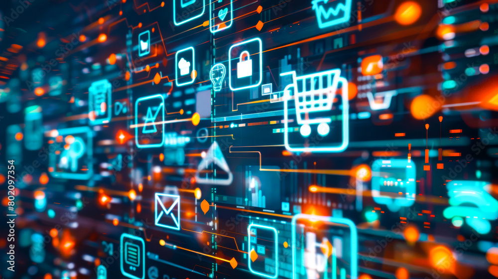 Digital Marketing and E-commerce Concept with Technology Icons
Digital Marketing and E-commerce Concept with Technology Icons