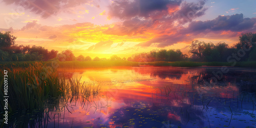 Abstract pond4 light background wallpaper colorful gradient blurry soft smooth motion bright shine,Beautiful sunset over the lake with reeds and reflection in water,beautiful sunset over a lake.