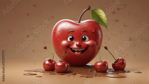 Background with happy funny ripe cherries. 3d illustration