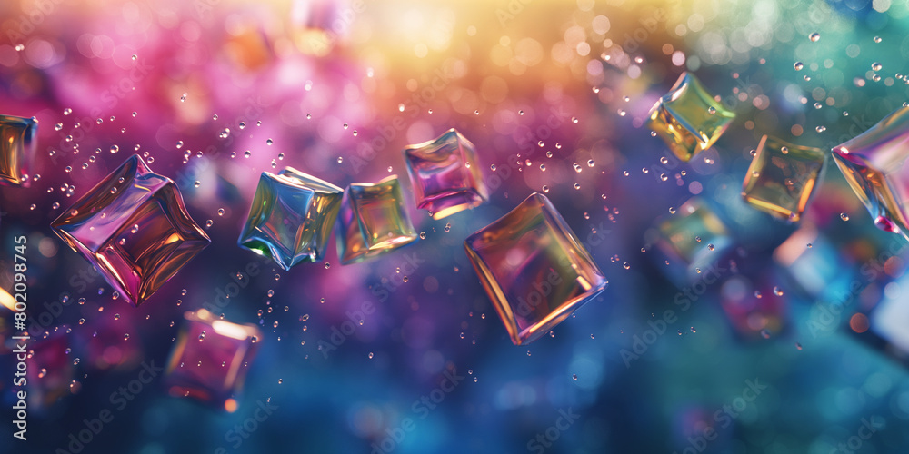 Viele wunderschöne bunte leuchtende Würfel aus Glas Teile als Hintergundmotiv im Querformat für Banner Viele wunderschöne bunte leuchtende Würfel aus Glas Teile als Hintergundmotiv im Querformat für Banner