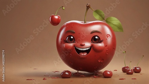 Background with happy funny ripe cherries. 3d illustration