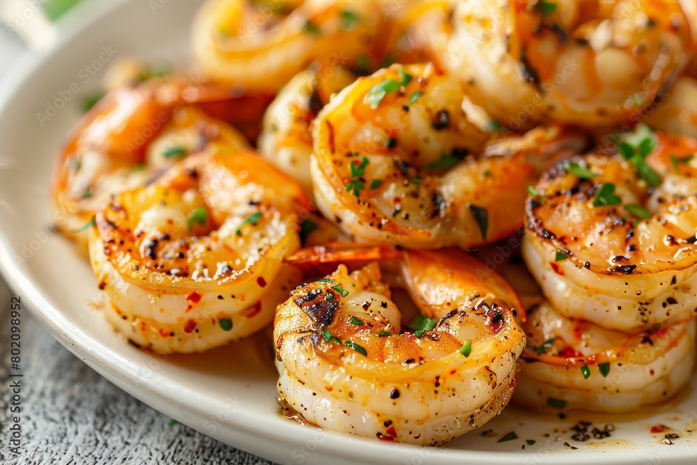 Succulent grilled shrimp platter beautifully arranged on a pristine white serving plate