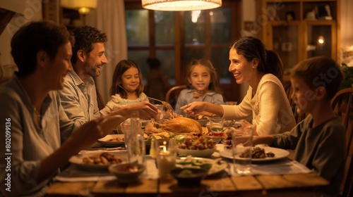 A family gathered around a dinner table  sharing stories and laughter as they enjoy a homemade meal together.