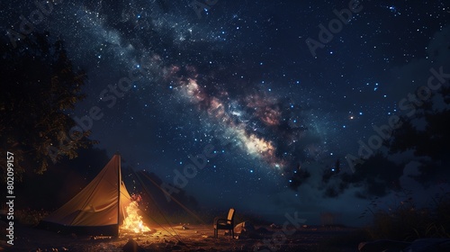 A family camping under the stars in a remote wilderness area, with a crackling campfire keeping them warm.