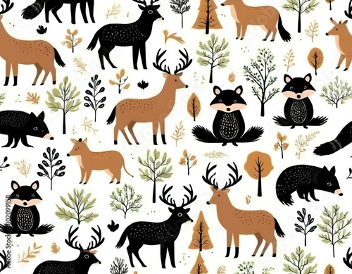 Animals, meadow, natural habitat, seamless pattern