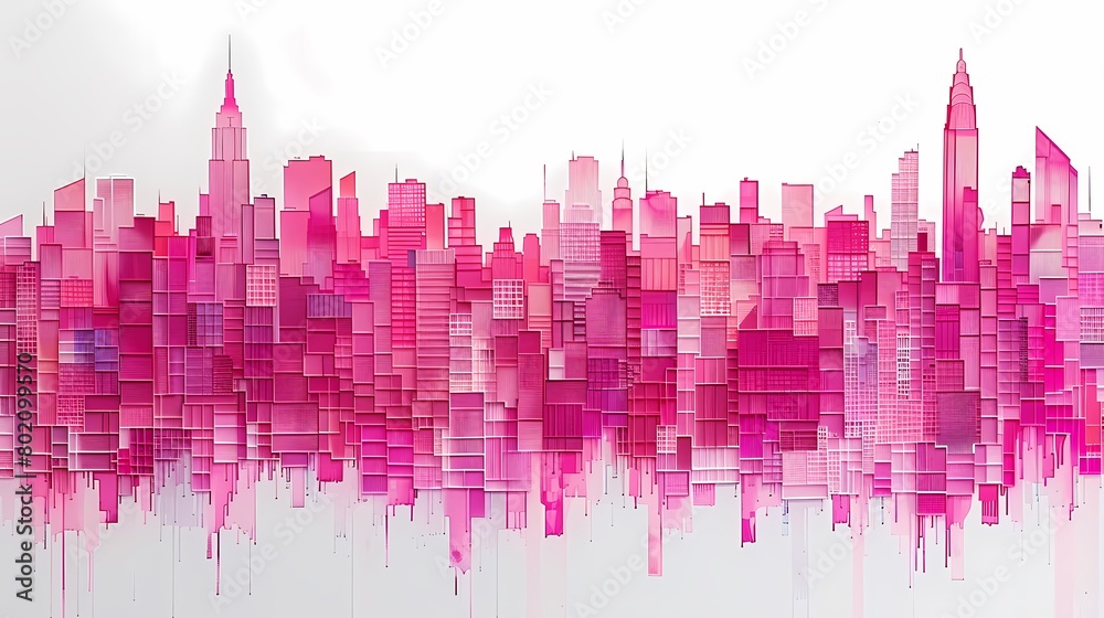 pink city skyline pixelated illustration poster background 